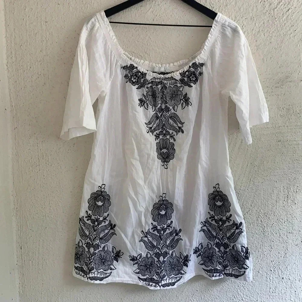 Johnny Was 3j Cotton Oxford Woven Pocket Dress Size XS